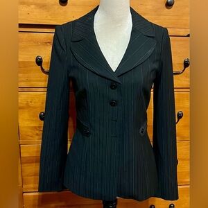 Semantiks Womens Jacket Size 2 Black Striped Blazer Long Sleeve Polyester